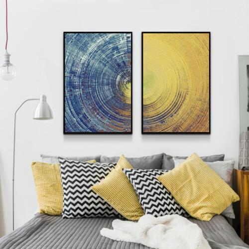 Abstract Blue Meets Yellow Circle Wall Art Canvas Paintings Poster and Prints Pictures for Bedroom Living Room Home Decoration