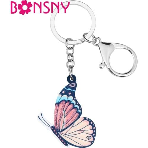 Bonsny Acrylic Brush-footed Butterfly Keychais Insect Animal Key Chain Jewelry For Women Kids Teen Novelty Bag Car Accessories