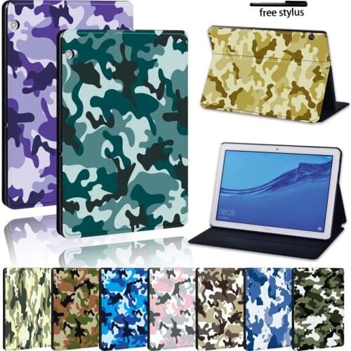 Case for Huawei MediaPad T3 8.0/T3 10 9.6"/T5 10 10.1"/M5 Lite 10.1/M5 10.8 Camouflage PU Leather Tablet Stand Shell Cover Case