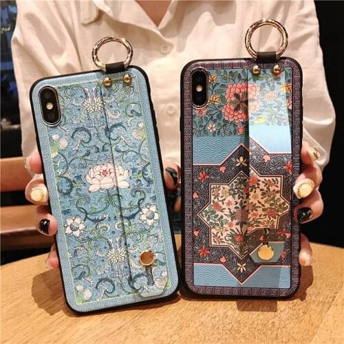 Luxury Flower Wrist Strap Case For Samsung S20 Plus Case S20 Ultra Soft TPU Holder Cover For Samsung A50 A30 A20 A30s M10S Cases
