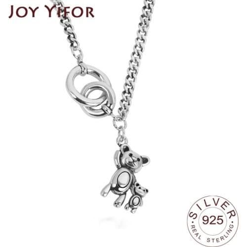New 925 Sterling Silver Shiny Rectangle Bear Circle Cross Necklaces Pendants Gift For Girl Choker