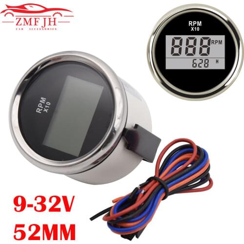 New 52mm Auto Truck Marine Boat Digital Tachometer Fit For Boat Car Truck Motorcycle 0-9990 RPM With Hourmeter RPM Meter