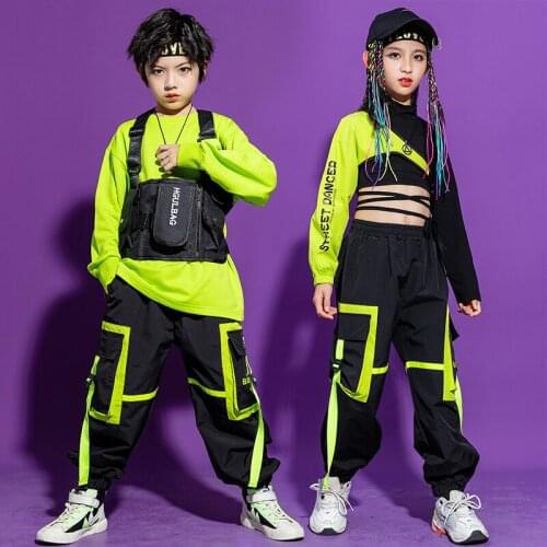 Kids Hip Hop Clothing One Shoulder Sweatshirt Tops Streetwear Tactical Cargo Pants For Girls Boys Jazz Dance Costume Clothes