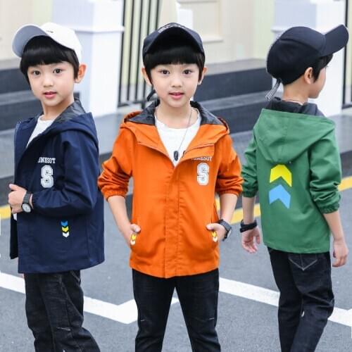 Children Autumn Hooded Jakcets 2020 Korean-Style Boys' Mid-Length Printed Letter Trench Coat Kids Fashion Tops Clothes