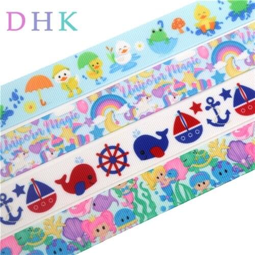 DHK 50yards duck unicorn boat mermaid printed grosgrain Ribbon Accessory hairbow headwear decoration Wholesale OEM S1019