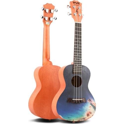 23 inch Painted Ukulele Mini Guitar 4-string Rosewood Fingerboard Ukulele Mahogany Top Spruce Beginner Concert Guitarra UK2366
