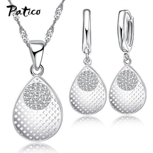 Geometry 925 Sterling Silver Jewelry Sets For Women Necklace Earrings Pendant Choker Necklace Earrings Female Jewelry Gifts