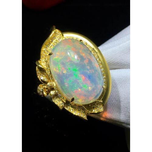 Fine Jewelry Real 18K Yellow Gold AU750 100% Natural Precious Opal Gemstones 17.5ct Rings for Women Fine Ring