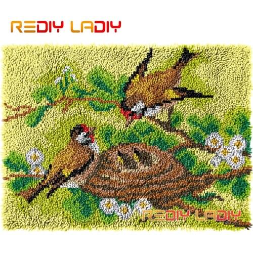 Latch Hook Rug Two Birds Crocheting Wall Tapestry Kits DIY Carpet Rug Chunky Yarn Needlework Knitted Floor Mat Hobby & Crafts