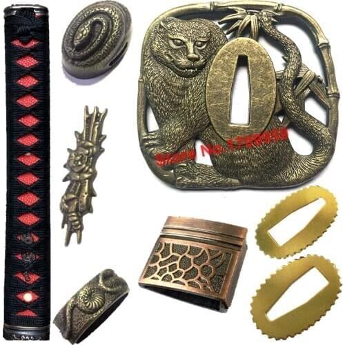 Nice Metal Crafts Tiger Theme Sword Guard for Katana/Wakizashi/Tanto Fittings Set Tsuba+Menuki+Fuchi+Kashira+Handle+Habaki+Seppa