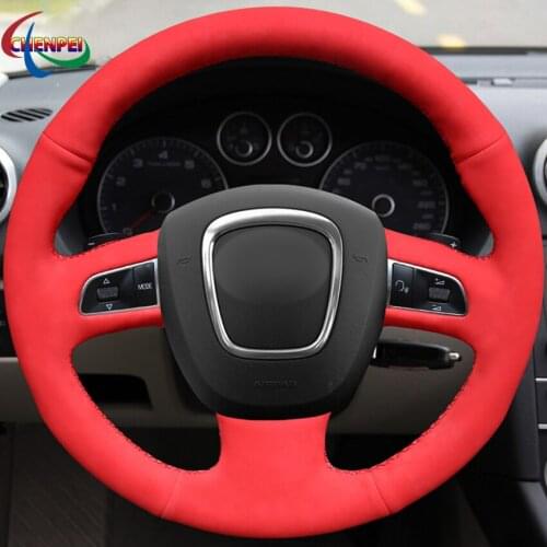 DIY Red Suede Car Steering Wheel Cover For Audi A3 2006-2013 A5 S5 2008-2012 S6 Q7 2007-2011 RS4 2007-2008 Car Accessories