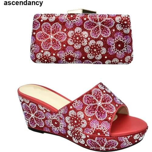 Fashion African Shoe and Bag Set Decorated with Rhinestone Summer High Heeled Shoes for Women Italian Shoes with Matching Bags