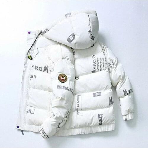 Mens Fashion Winter White Duck Down Jacket Casual Thickening Short Shiny Coat Male Warm Hooded Cotton Outerwear