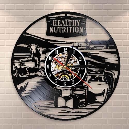 Dairy Farming Cow Cattle Vinyl Record Wall Clock Healthy Nutrition Farmhouse Wall Clock Fresh Farm Milk Sign Vintage Clock Watch
