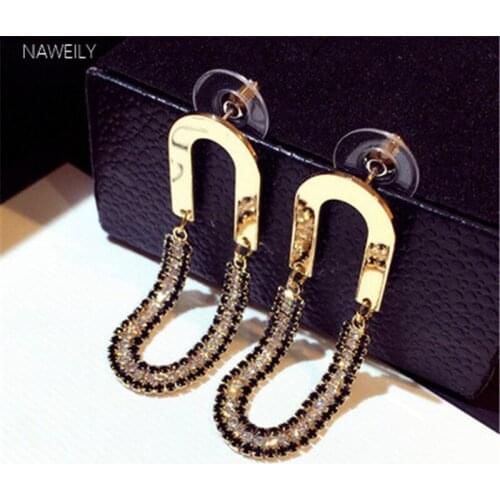 NAWEILY Luxury Rhinestone Long Earrings For Women Fashion Jewelry Ear Accessories Exaggerated Geometric Earring NWLE1859
