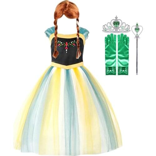 Girls Clothes Kids Girl Princess Dress Snow Queen 2 Summer Short Sleeve Gradient Dress Cosplay Carnival Dress Girls Clothes