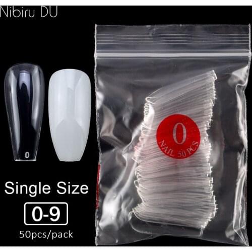 Single Size Fake Nails 0-9 Different Sizes 50Pcs/Bag Acrylic Gel Ballet Coffin Stiletto Full Cover False Nail Clear/Natural