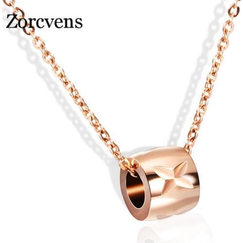 ZORCVENS Bijoux Femme Rose Gold Stainless Steel Statement Necklace Women Round Pendant Necklace Luxury Jewelry Top Quality