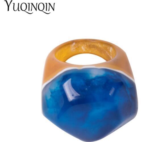 Resin Geometric Fashion Rings for Women Jewelry Big Acrylic Finger Rings for Girls Blue Vintage Ring Female Beautiful Jewelry