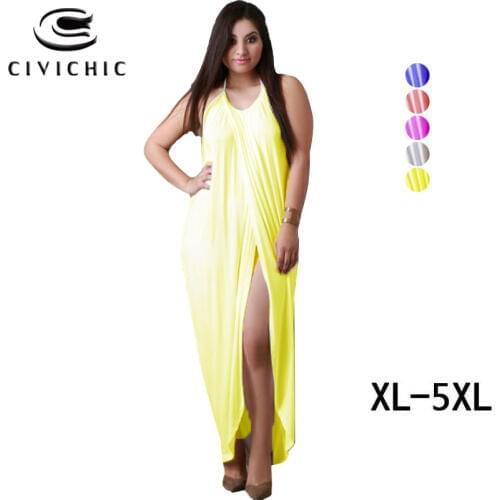 CIVI CHIC Sexy Backless Zomer Jurk Front Split Big Size Dress Halter Robe Longue Women Irregular Club Maxi Party Vestidos DRS107