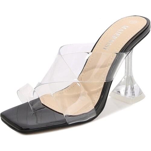 Flip-flops fashion street wear transparent sandals and slippers plus size womens crystal high heels new slippers
