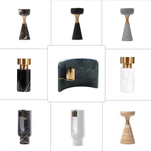Nordic Marble Candle Holders Luxury Table Pillar Candle Holder Wedding Centerpiece Gold Retro Porta Velas Home Decoration AC50CH