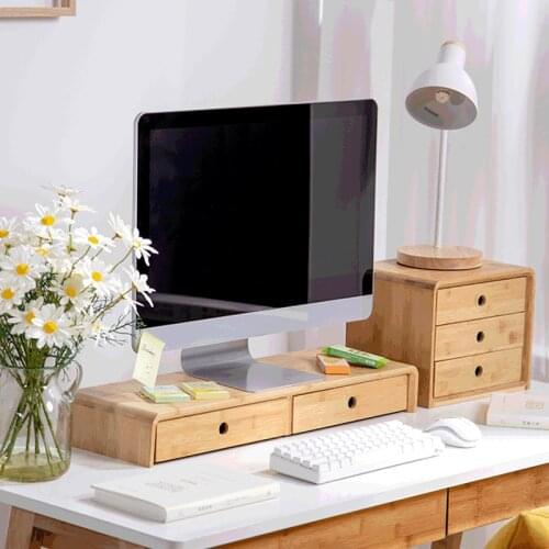 Bamboo Material Computer Heightening Rack Display Desktop Storage Box Wood Desk Storage Increase Monitor Stand Office Supplies