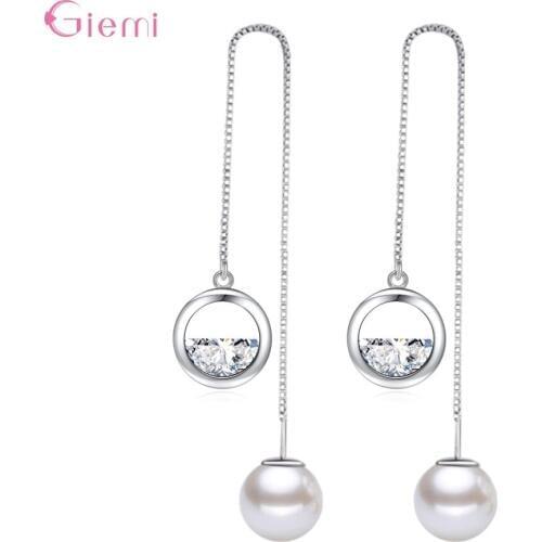 Stylish Fashion White Freshwater Pearl Half Round Stunning Crystal 925 Silver Drop Earrings For Girls Women Party Jewelry Gifts