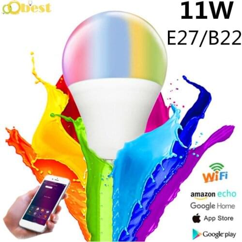 LED Bulb Lamps 11W E27 B22 Smart Light Bulb WiFi Voice Control RGB Energy Saving Dimming LED Bulb High Brightness Bombilla