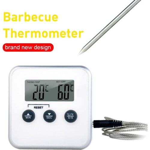 BBQ Thermometer Kitchen Household Food Thermometer Barbecue Thermometer BBQ Countdown Stainless Steel Probe Thermometer Durable
