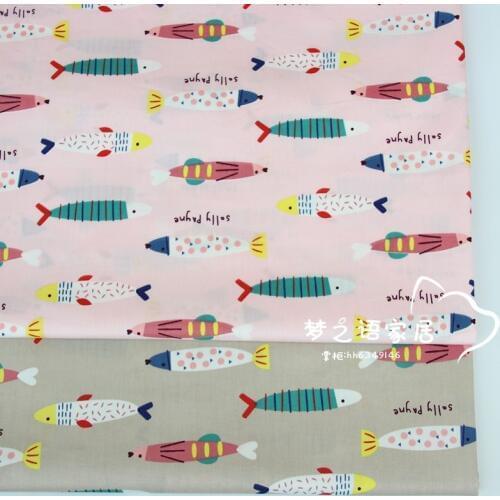 Pink Coffee Fish Print For DIY Handmade Bag Toy Pillow Tissus Baby Dress Patchwork Quilting Fat Quarters 100% Cotton Fabric