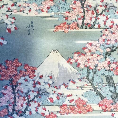 HLQON cotton sateen Mount Fuji cherry blossom fabric for sewing women clothing upholstery tissue wedding dress patchwork DIY