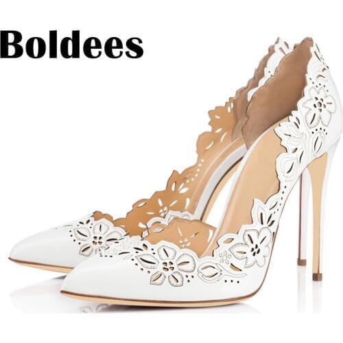 Boldee Fashion Women Pumps Women Shoes High Heels Cut Outs Shoes Summer Pointed Toe Sapato Femininos Plus size 43