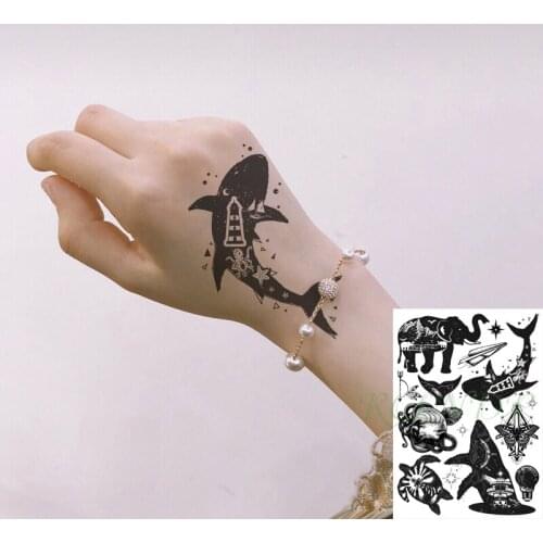 Waterproof Temporary Tattoo Sticker Whale Elephant Octopus Sea Turtle Plane Moon Star Flash Tatoo Fake Tatto Art for Men Women