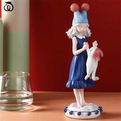 WU CHEN LONG Nordic Abstract Lady Character Art Sculpture Cute Cats Girl Statue Figurine Home Decorations Birthday Gift R5916