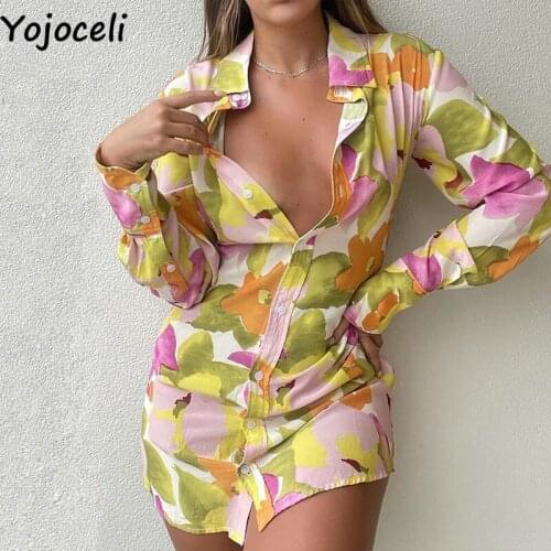 Yojoceli Sexy floral print short Mini dress 2021 Summer female vestidos button bandage party empire casual elegant dress women