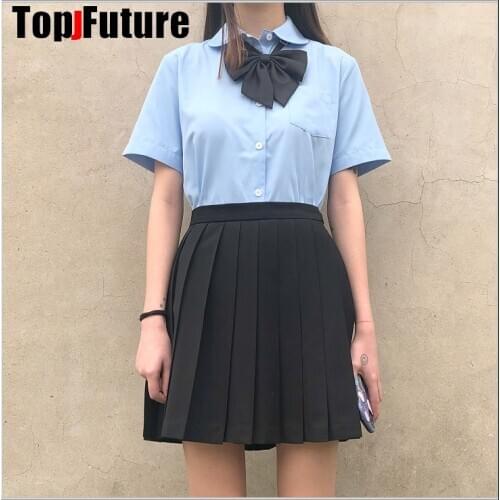 JK uniforms female students summer work clothes sharp collar round neck work clothes BLOUSE shirt BLUE long short sleeve SHIRT