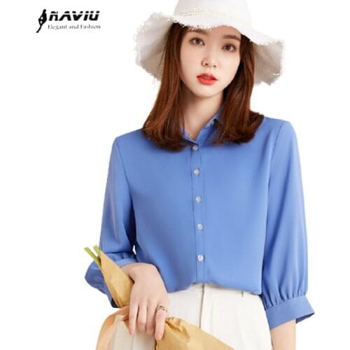 Gray Blue Shirt Women New Summer Thin Chiffon Casual Half Sleeve Formal Temperament Loose Fashion Blouses Office Ladies Work Top