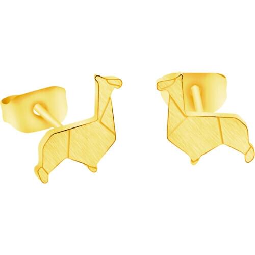 Origami Alpaca Small Earrings For Women Animal Jewelry Stainless Steel Rose Gold Stud Earrings 2018 boucle d'oreille femme bff