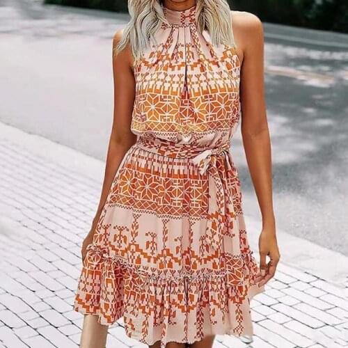 Womens Dress Printing Soft 5 Colors Women Ruffle Dress Hem Summer Beach Mini Casual Dresses 2021 Fashion Plus Size Vestidos