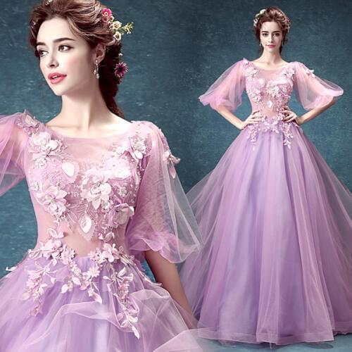100%real light purple embroidery beading flower medieval dress Renaissance Gown queen Victorian cosplay/ball gown Belle Ball