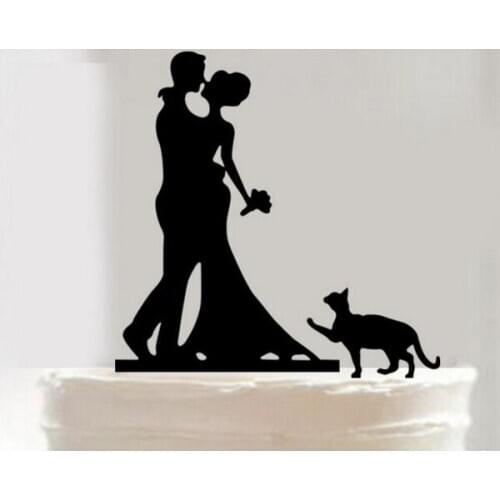 100pcs/lot Creative Kissing lovers with cat design wedding cake inserted card Wedding Cake Topper Party Cake Decorations