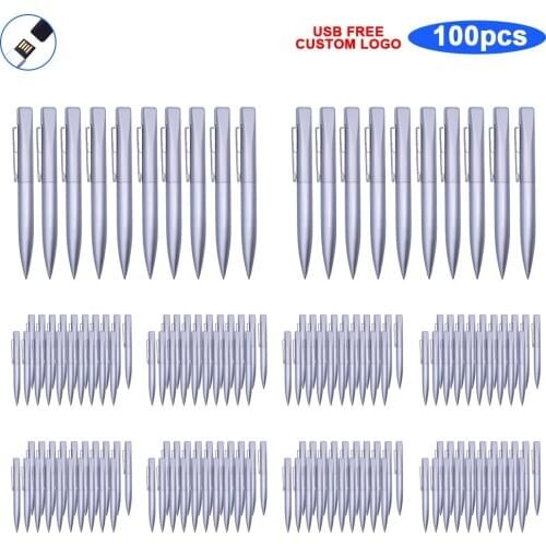 100pcs/lot for Bussiness Gift Metal Pen Stick USB 2.0 Flash Disk High Quality 4GB 8GB 16GB 32GB 64GB Memory Stick Logo Customize
