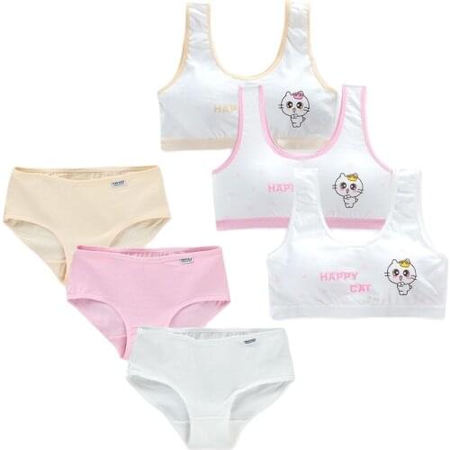5Set/Lot Girl Training Bras and Panties Puberty Young Girls Cotton Children Sport Underwear Teenagers Student Camisole Vest Set