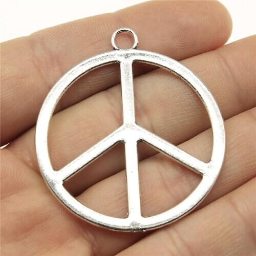 6pcs 42mm Pendant Peace Simple Peace Charm Pendants For Jewelry Making Antique Silver Color Peace Sign Pendants