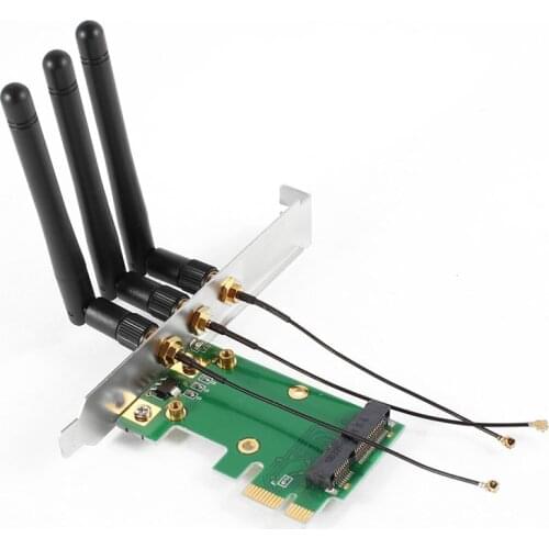 Mini PCI-E Express to PCI-E Wireless Adapter w 3 Antenna WiFi for PC