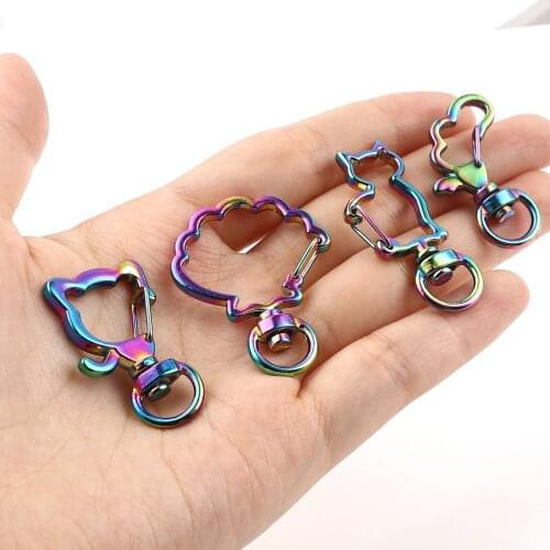 5PCs Zinc Based Alloy Animal Series Keychain Accessories Multicolor Rabbit Star Moon Geometric Keyring Findings 36mm x 18mm