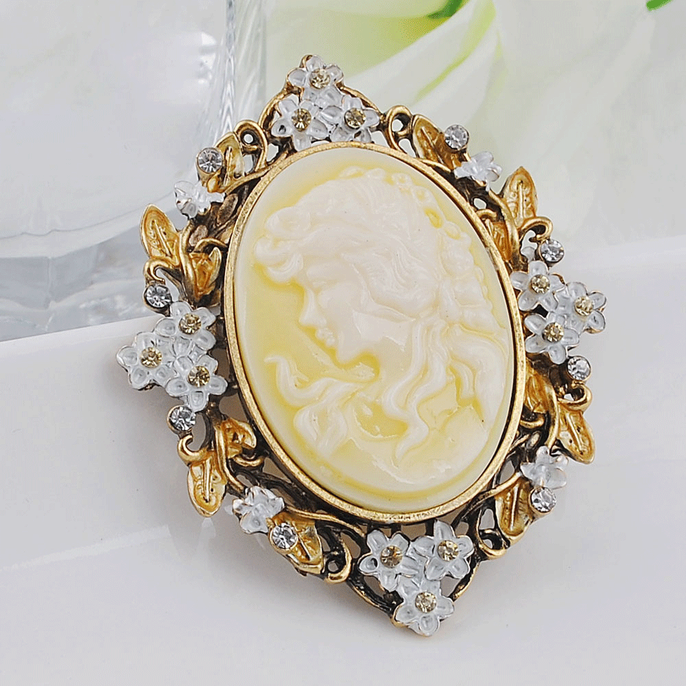 Beauty Head Brooches Classic Retro Style Yellow Head Beauty Accessories Beauty Queen Head Resin Brooch Free Shipping