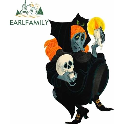 EARLFAMILY 13cm x 8.3cm for Skeleton Witch Halloween Car Stickers Scratch-Proof Anime Decal Windows Cartoon VAN Vinyl Car Wrap