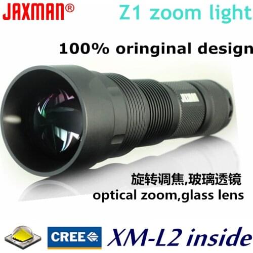 JAXMAN Z1 Turning Optical Zoom Flashlight Torch with AR Coating Glass Lense CREE XML2 26650 flahligth